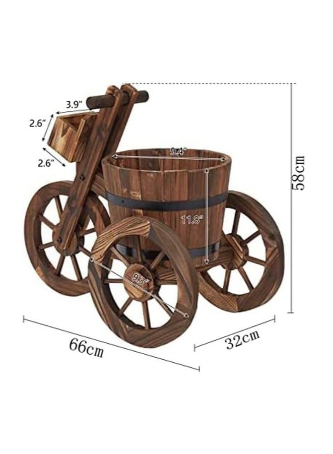 HOME TASTE وعاء زهور خشبي على شكل دورة – ديكور حديقة عربة نباتات مع 3 عجلات لتزيين الفناء الخارجي، العشب، الفناء الخلفي – مزهرية برميل خشبي للزراعة - Image 2