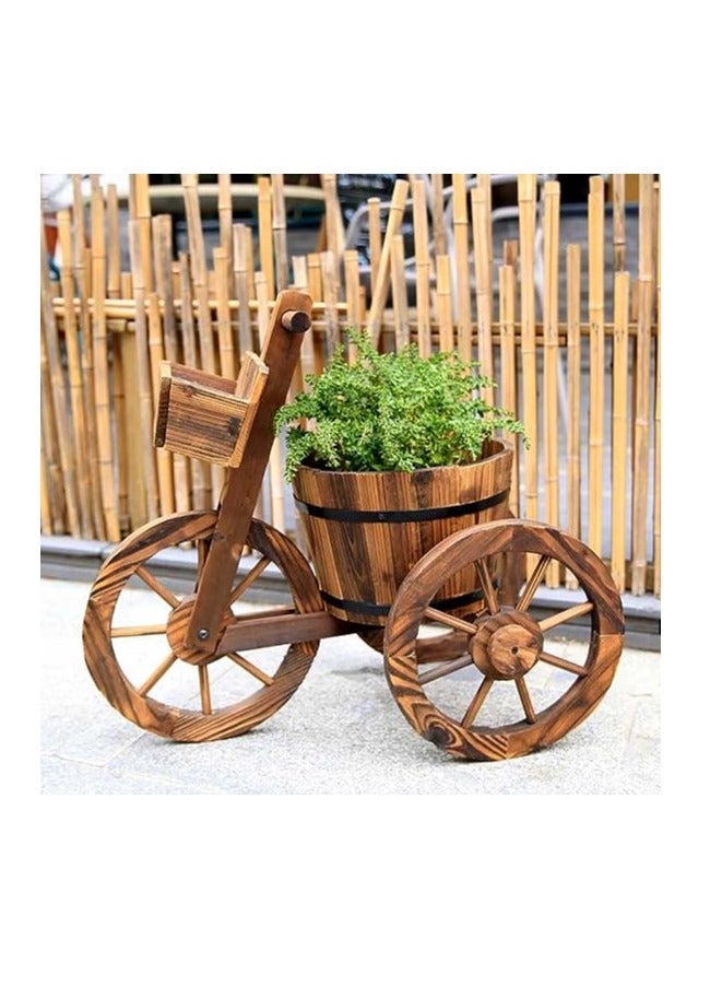HOME TASTE وعاء زهور خشبي على شكل دورة – ديكور حديقة عربة نباتات مع 3 عجلات لتزيين الفناء الخارجي، العشب، الفناء الخلفي – مزهرية برميل خشبي للزراعة - Image 4