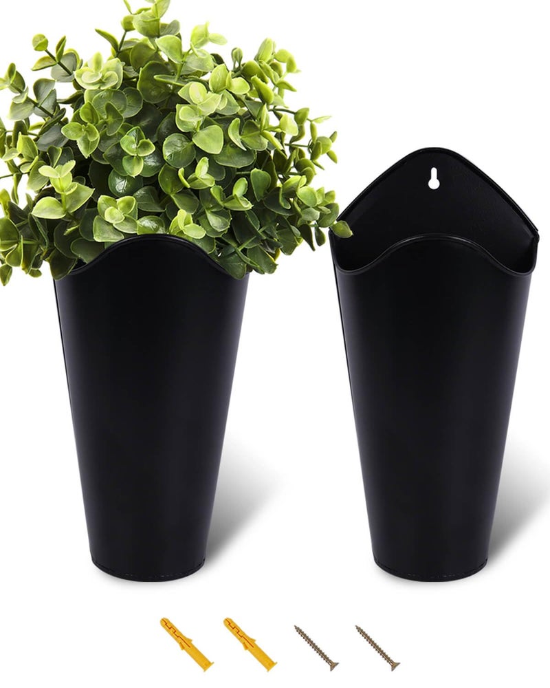 vensovo 12 Inches Galvanized Wall Planters 2 Packs Metal Tin Vases for Flowers Indoors Farmhouse Hanging Planter Tall Flower Holder for Country Decor Outdoors Black - Image 2