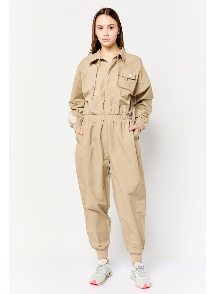Reebok Women Sportswear Fit Long Sleeve Training Playsuits, Dark Tan  - Image 1
