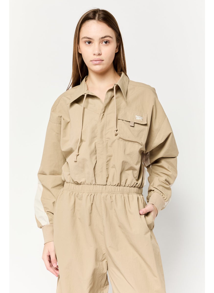 Reebok Women Sportswear Fit Long Sleeve Training Playsuits, Dark Tan  - Image 2