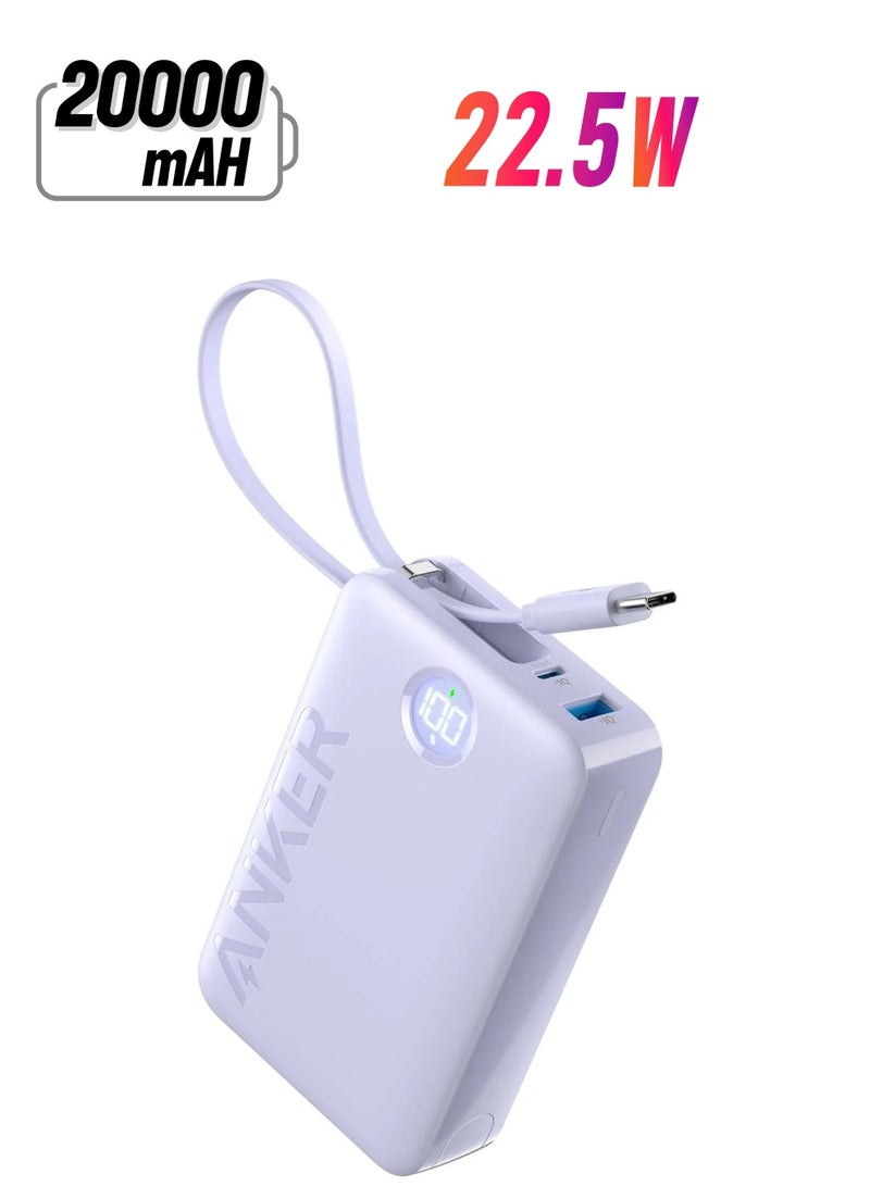 باور بانك Anker 335 بسعة 20000 مللي أمبير في الساعة وكابل USB-C مدمج بقوة 22.5 وات - Image 1