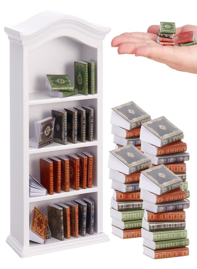 Guiqulai 36 Pcs 1:12 Scale Miniatures Dollhouse Books and 1 Wooden Bookcase,4 Floors Furniture Display Bookshelf Cabinet Mini Assorted Books,Dollhouse Decoration Accessories for Home Bedroom - Image 1
