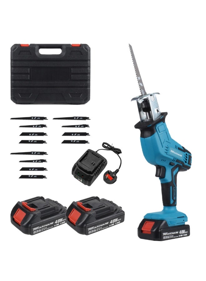 TriThardware Reciprocating Saw, Cordless, Electric Saw with 2 Batteries, Includes 12 Saw Blades Kit, Tool-free Blade Change, Variable Speed, Multi-Purpose, For DIY Wood Metal PVC Cutting (Blue)  - Image 1