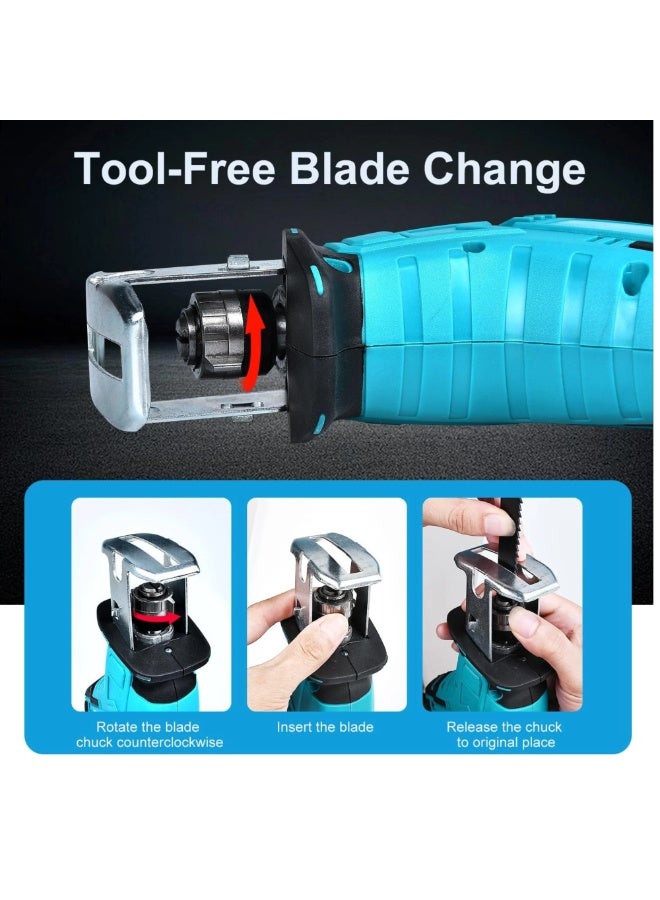 TriThardware Reciprocating Saw, Cordless, Electric Saw with 2 Batteries, Includes 12 Saw Blades Kit, Tool-free Blade Change, Variable Speed, Multi-Purpose, For DIY Wood Metal PVC Cutting (Blue)  - Image 5