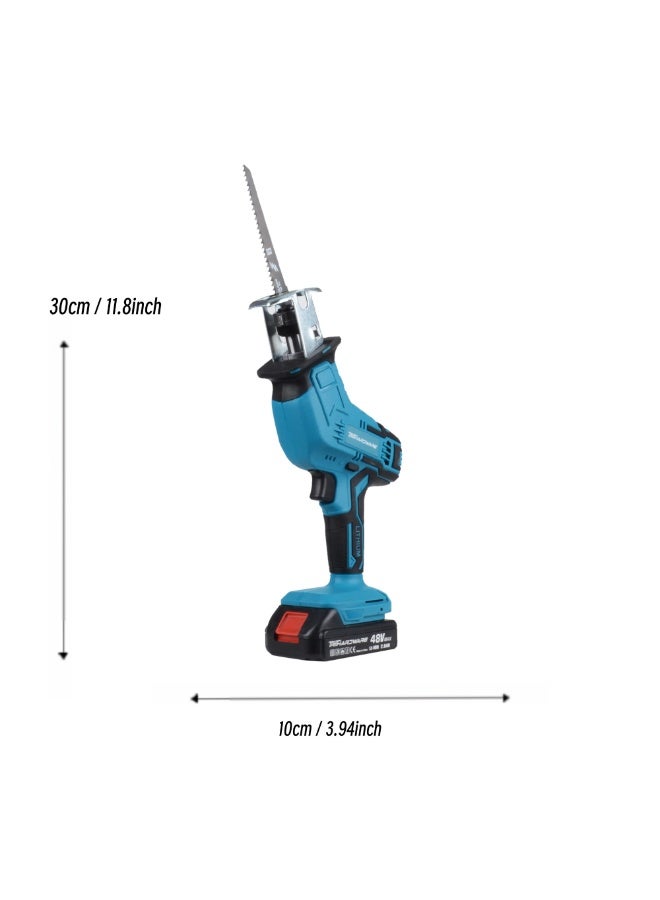 TriThardware Reciprocating Saw, Cordless, Electric Saw with 2 Batteries, Includes 12 Saw Blades Kit, Tool-free Blade Change, Variable Speed, Multi-Purpose, For DIY Wood Metal PVC Cutting (Blue)  - Image 2