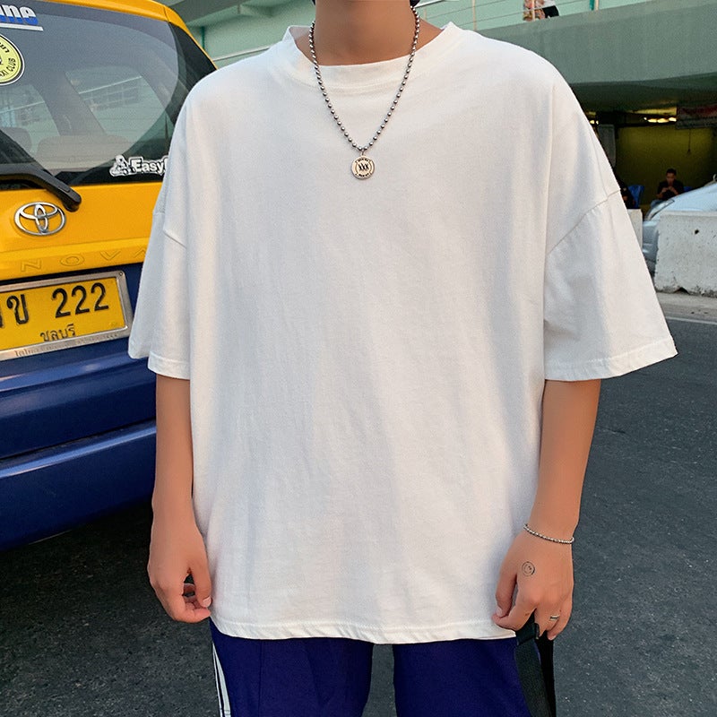 2025 New Short-Sleeved Men's Loose T-Shirt Summer Clothes Hong Kong Style Five-Quarter Sleeve Ins Top Pure Color Half-Sleeved T-Shirt for Men - Image 3