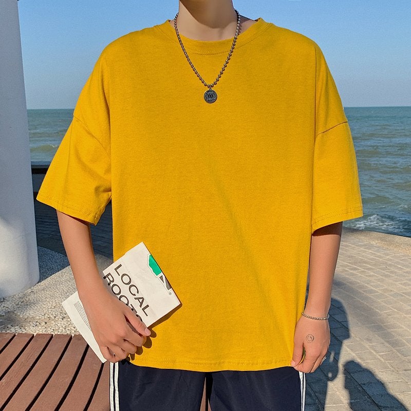 2025 New Short-Sleeved Men's Loose T-Shirt Summer Clothes Hong Kong Style Five-Quarter Sleeve Ins Top Pure Color Half-Sleeved T-Shirt for Men - Image 4
