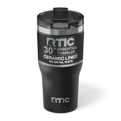 RTIC 30oz Essential Tumbler with Lid Ceramic Lined Insulated Stainless Steel Metal Double Wall VacuumInsulation Travel Cup for Iced Coffee Tea Hot and Cold Drink Black