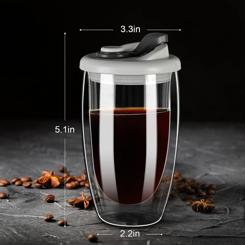 Tazweeq Double Wall Glass Coffee Mug with Silicone Lid - 15oz Insulated Cup for Hot and Cold Drinks - Image 3