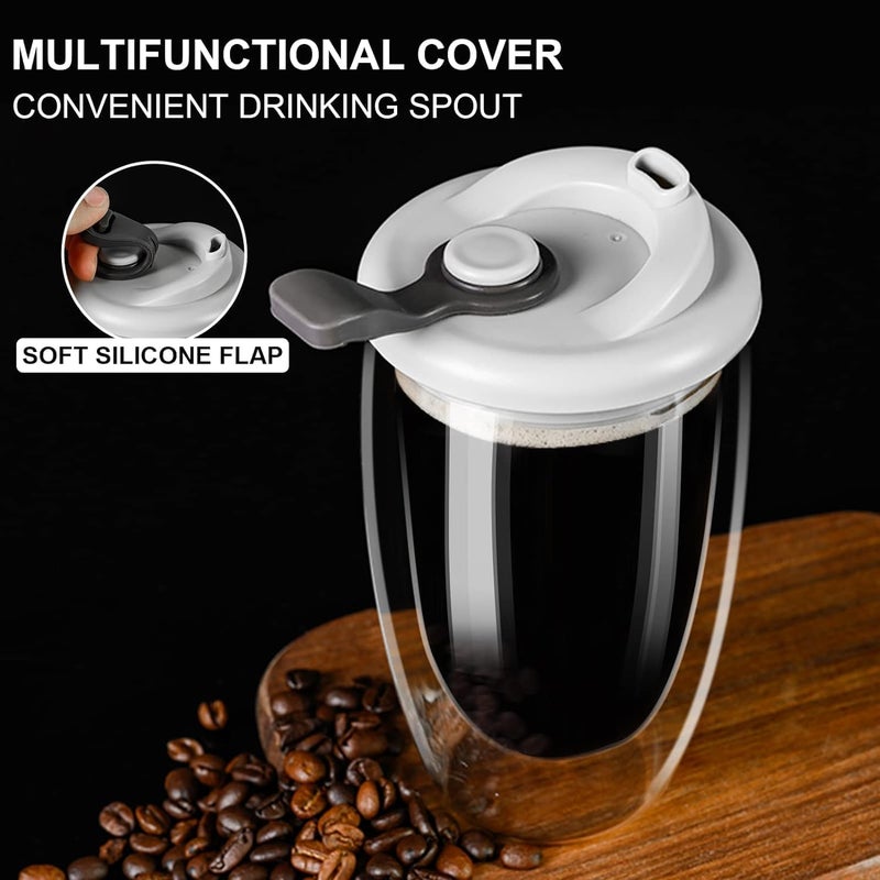 Tazweeq Double Wall Glass Coffee Mug with Silicone Lid - 15oz Insulated Cup for Hot and Cold Drinks - Image 2