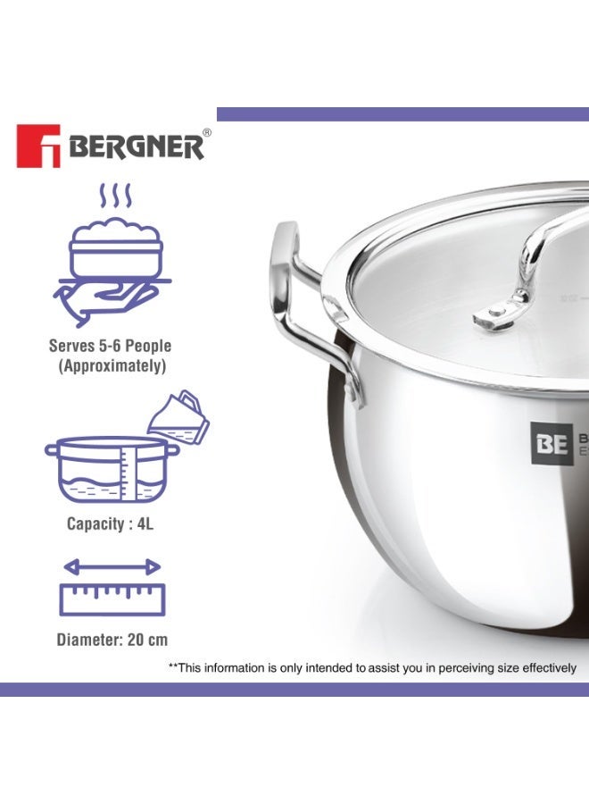 Bergner BE Essentials TriPly Stainless Steel 20cm Rice Handi with Lid, Large Rice Handi, Even Heat Distribution, Easy to Clean, Non-Toxic, Healthy, Less Oil Use - Induction and Gas Stove Ready - Image 2