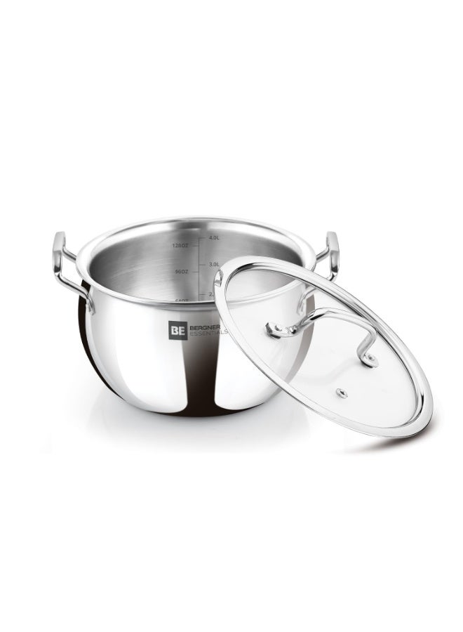 Bergner BE Essentials TriPly Stainless Steel 20cm Rice Handi with Lid, Large Rice Handi, Even Heat Distribution, Easy to Clean, Non-Toxic, Healthy, Less Oil Use - Induction and Gas Stove Ready - Image 1