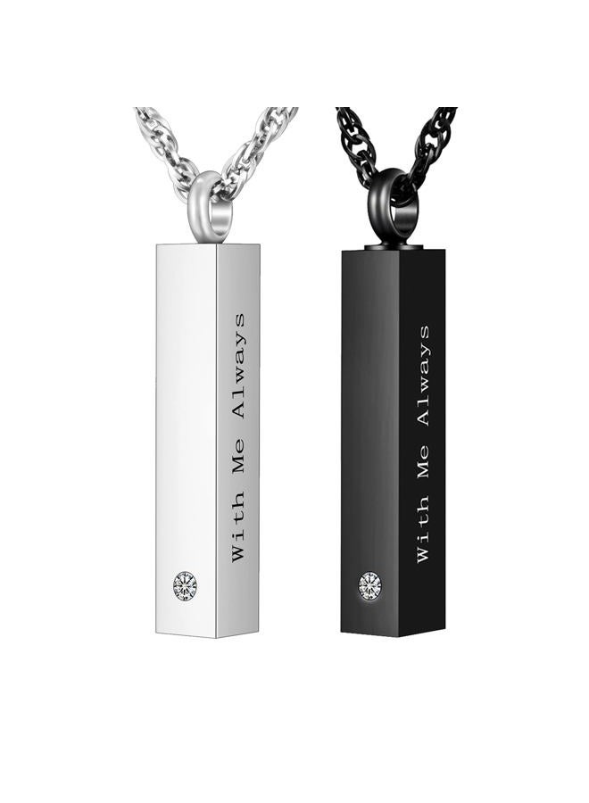 abooxiu Cremation Jewelry for Ashes Cube Ashes Necklace Urn Necklace Minimalist Vertical Bar Stainless Steel Memorial Pendant Keepsake - With Me Always - Customize Available, Stainless Steel, stainless steel - Image 1