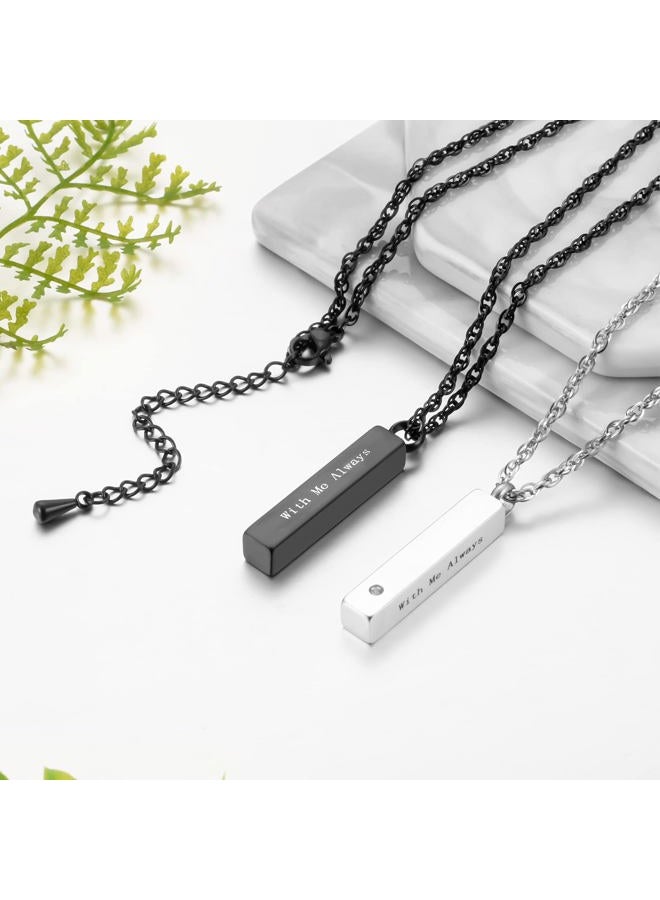 abooxiu Cremation Jewelry for Ashes Cube Ashes Necklace Urn Necklace Minimalist Vertical Bar Stainless Steel Memorial Pendant Keepsake - With Me Always - Customize Available, Stainless Steel, stainless steel - Image 3