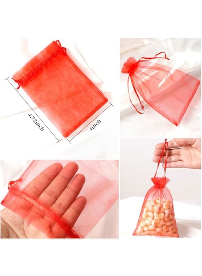 50pcs Organza Bags, 4x4.72 inches(10x12cm) Red Christmas Wedding Favors Christmas Gift Drawstring Bags Jewelry Pouches - Image 2
