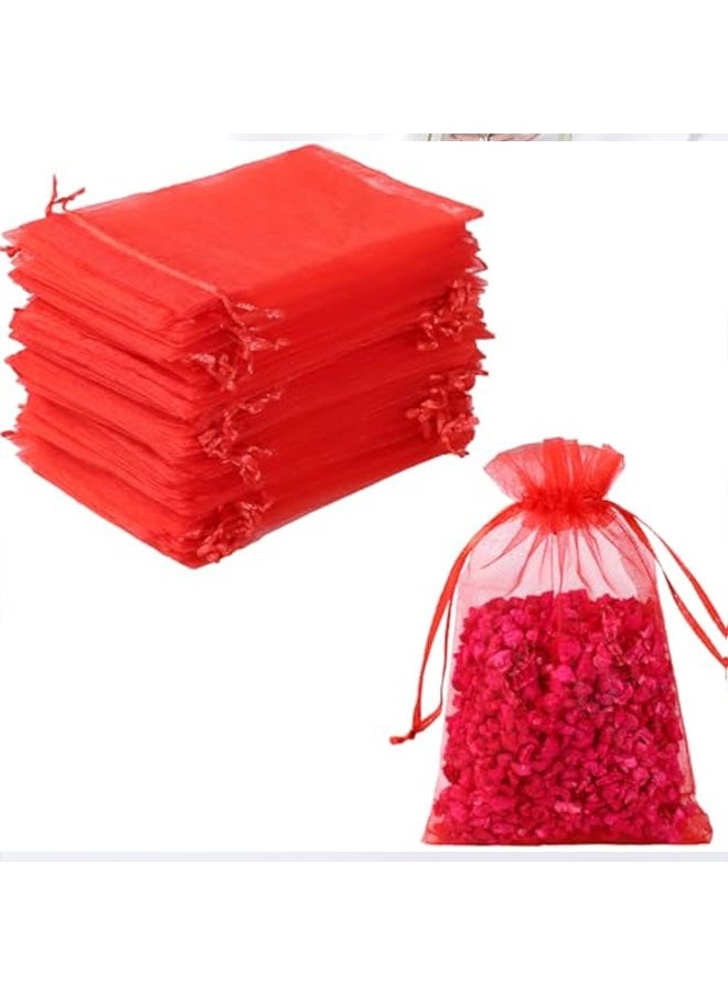 50pcs Organza Bags, 4x4.72 inches(10x12cm) Red Christmas Wedding Favors Christmas Gift Drawstring Bags Jewelry Pouches - Image 1