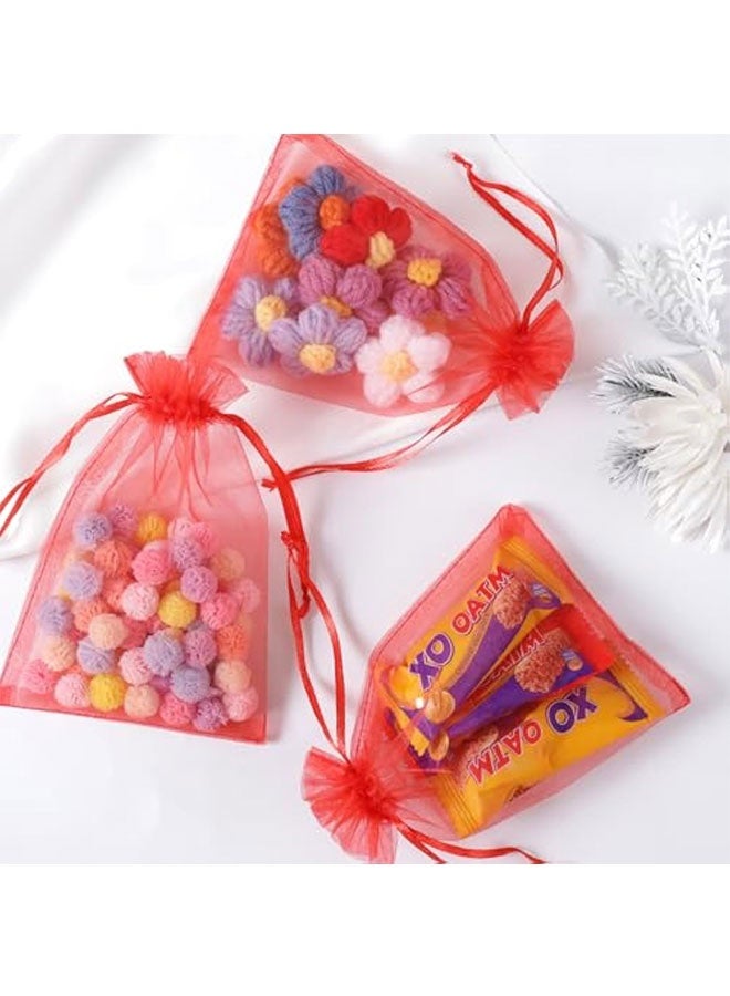 50pcs Organza Bags, 4x4.72 inches(10x12cm) Red Christmas Wedding Favors Christmas Gift Drawstring Bags Jewelry Pouches - Image 3