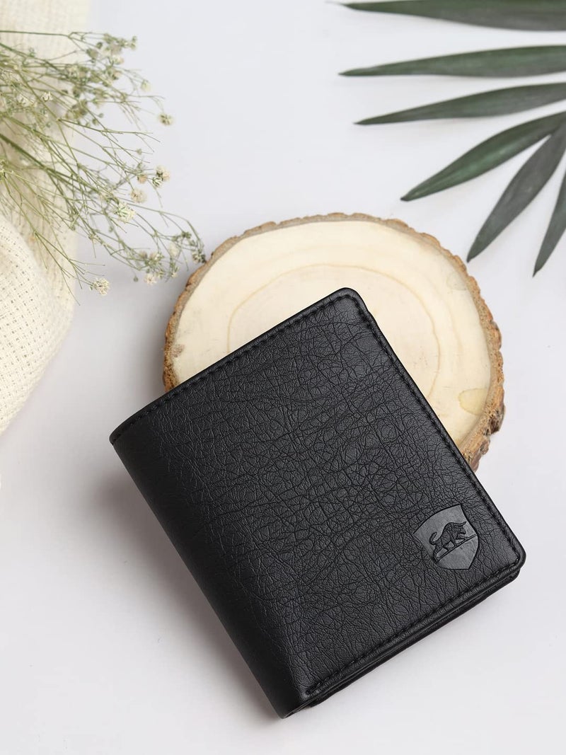 SAMTROH Black PU Leather Wallet for Men I 5 Card Slots I 2 Currency & Secret Compartments I 1 Coin Pocket & 1 ID Card Slots - Image 2