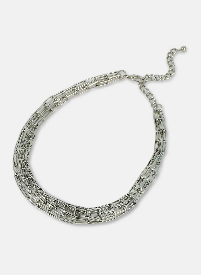 SOHI SOHI Women The Braid Pin-Link Chain Necklace | Chrome  Colour | One-Size | Metallic Alloy Material | Lobster Clasp Closure | Necklace For Casual & Evening Wear