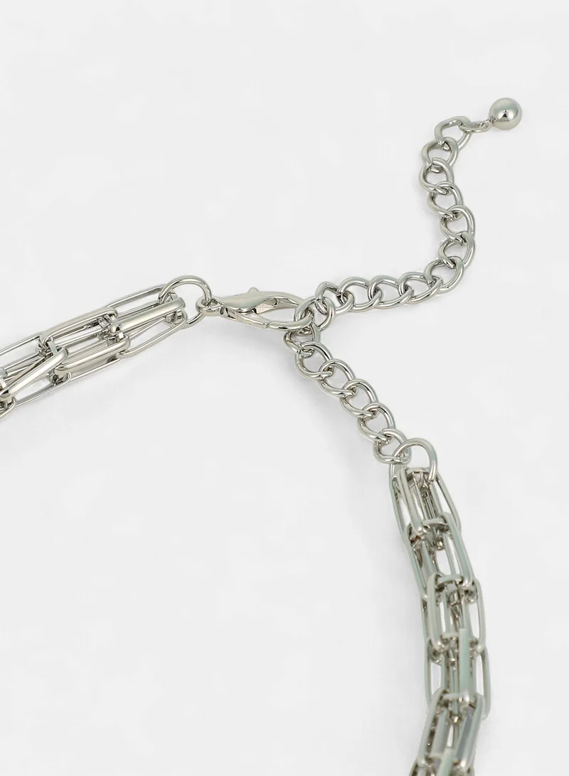 SOHI SOHI Women The Braid Pin-Link Chain Necklace | Chrome  Colour | One-Size | Metallic Alloy Material | Lobster Clasp Closure | Necklace For Casual & Evening Wear