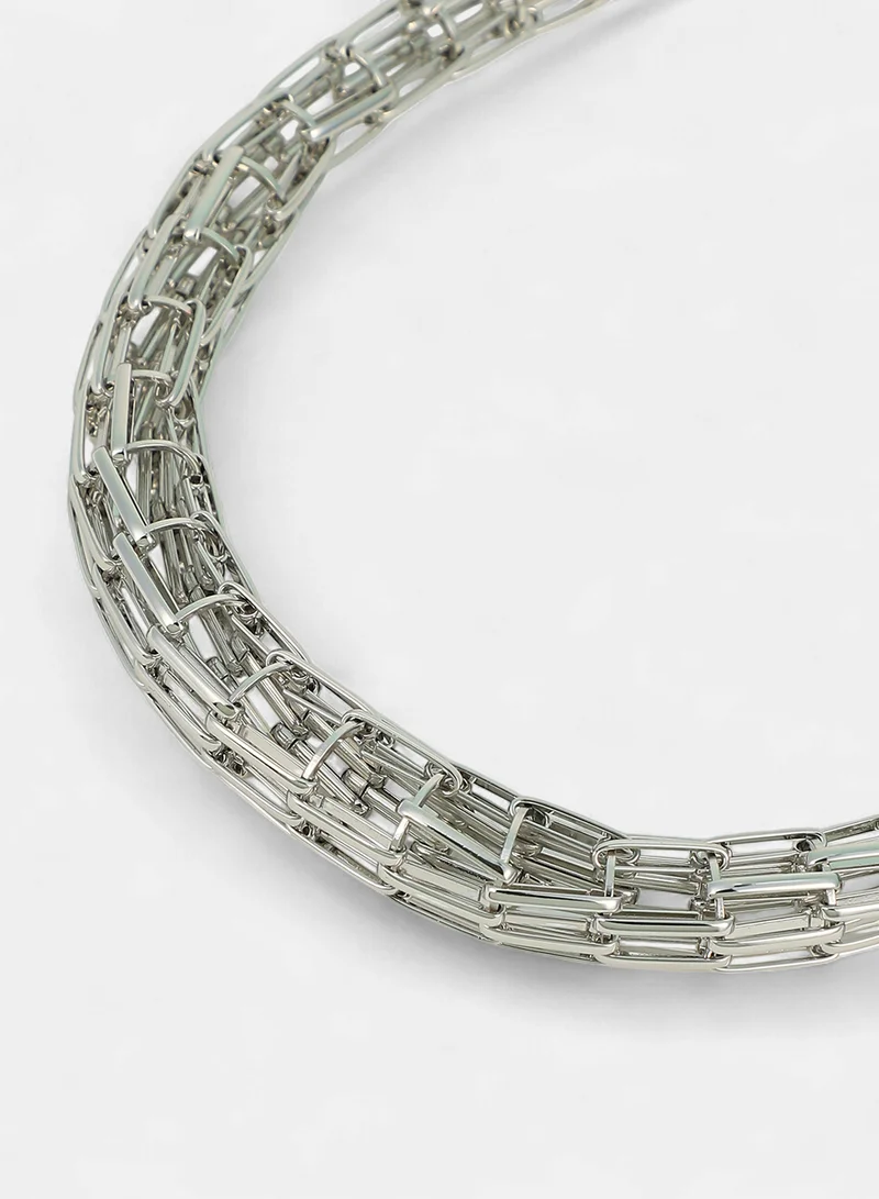 SOHI SOHI Women The Braid Pin-Link Chain Necklace | Chrome  Colour | One-Size | Metallic Alloy Material | Lobster Clasp Closure | Necklace For Casual & Evening Wear