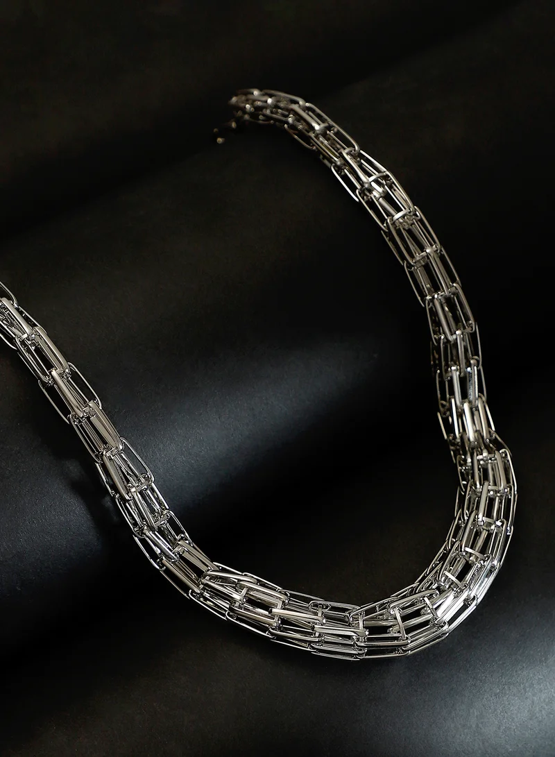 SOHI SOHI Women The Braid Pin-Link Chain Necklace | Chrome  Colour | One-Size | Metallic Alloy Material | Lobster Clasp Closure | Necklace For Casual & Evening Wear