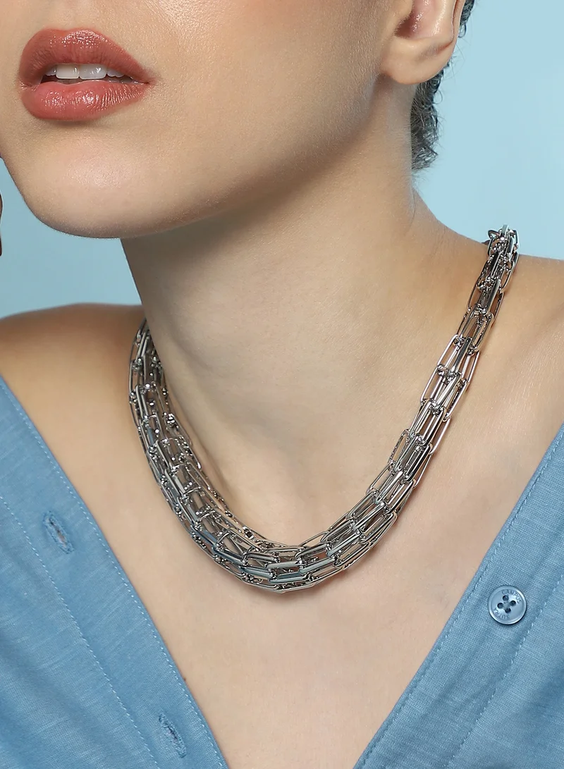 SOHI SOHI Women The Braid Pin-Link Chain Necklace | Chrome  Colour | One-Size | Metallic Alloy Material | Lobster Clasp Closure | Necklace For Casual & Evening Wear