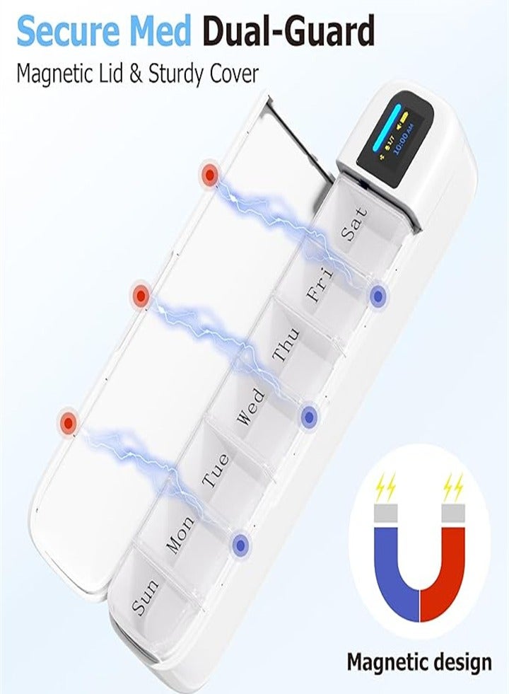 منظم حبوب ذكي مع منبه، صندوق حبوب يومي يعمل بالبلوتوث (7 أيام مع تطبيق)، صندوق حبوب سفر أسبوعي، تذكير محمول بالحبوب للأدوية والمكملات الغذائية والحبوب والفيتامينات (أبيض) - Image 4