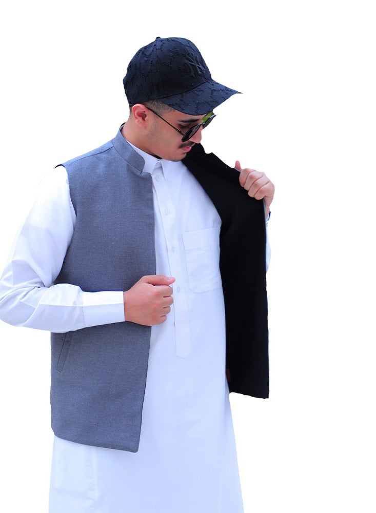 آر إس سديري رجالي دبل فيس صوف كشميري اسود رصاصي - Image 1