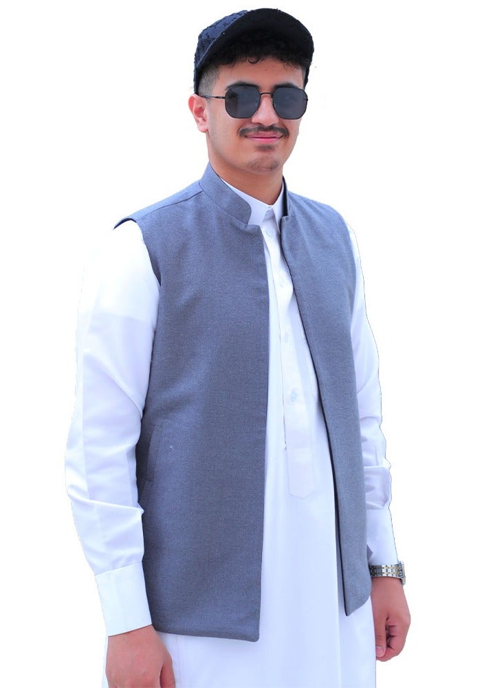 آر إس سديري رجالي دبل فيس صوف كشميري اسود رصاصي - Image 2