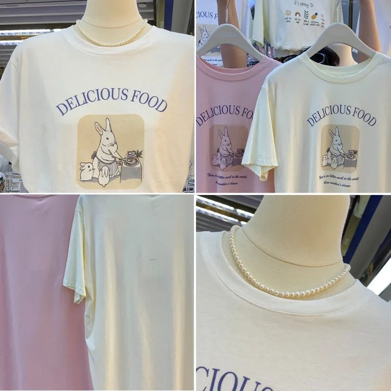 Super Hand-Feeling Modal Korean Style Bunny Sweet Loose All-Match 2025 Cartoon Printed Casual Short-Sleeved T-Shirt For Women - Image 5