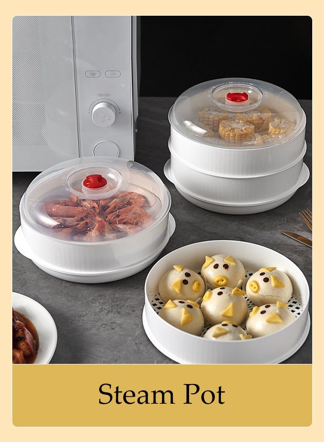 Steamer for Microwave with 2 Trays,Multifunctional Food Steamer with Lid,Steaming Pot For Kitchen Cooking,Cookware for Cooking Vegetables, Seafood, Eggs - Image 1