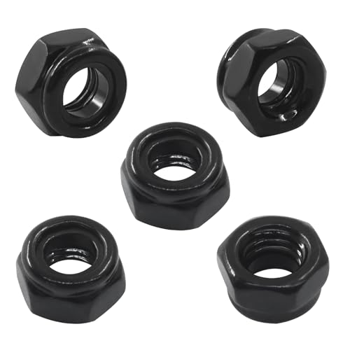 Murtenze 50Pcs Hex Lock Nuts, M5 x 0.8mm Stainless Steel Black Nylon Insert Self-Locking Nuts, for Fasteners - Image 1