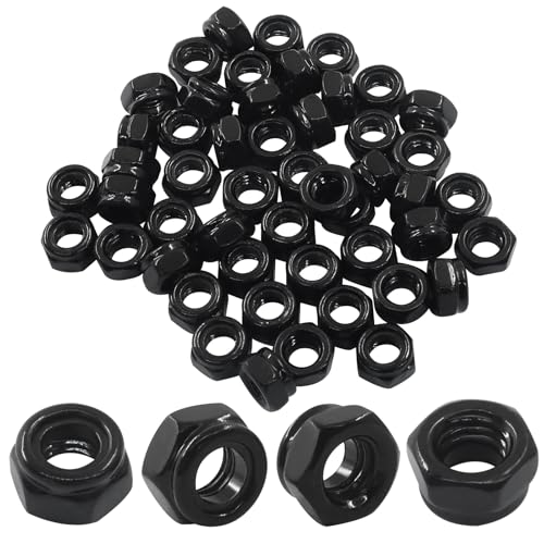 Murtenze 50Pcs Hex Lock Nuts, M5 x 0.8mm Stainless Steel Black Nylon Insert Self-Locking Nuts, for Fasteners - Image 2