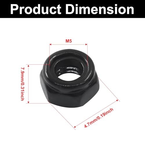 Murtenze 50Pcs Hex Lock Nuts, M5 x 0.8mm Stainless Steel Black Nylon Insert Self-Locking Nuts, for Fasteners - Image 3