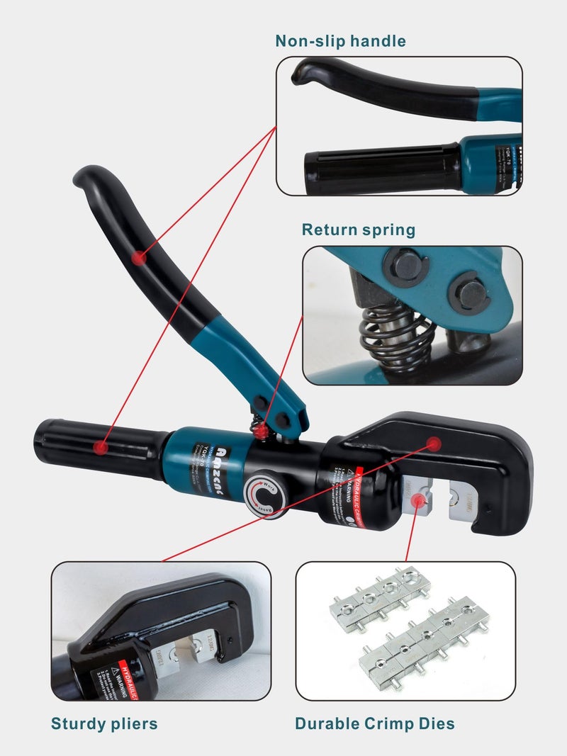 AMZCNC Hand Operated Hydraulic Crimping Tool Range 12 AWG-2/0 AWG for Cable Lugs Hydraulic Crimping Crimper Wire Terminal Lug Tool with 9 Pairs of Dies - Image 4