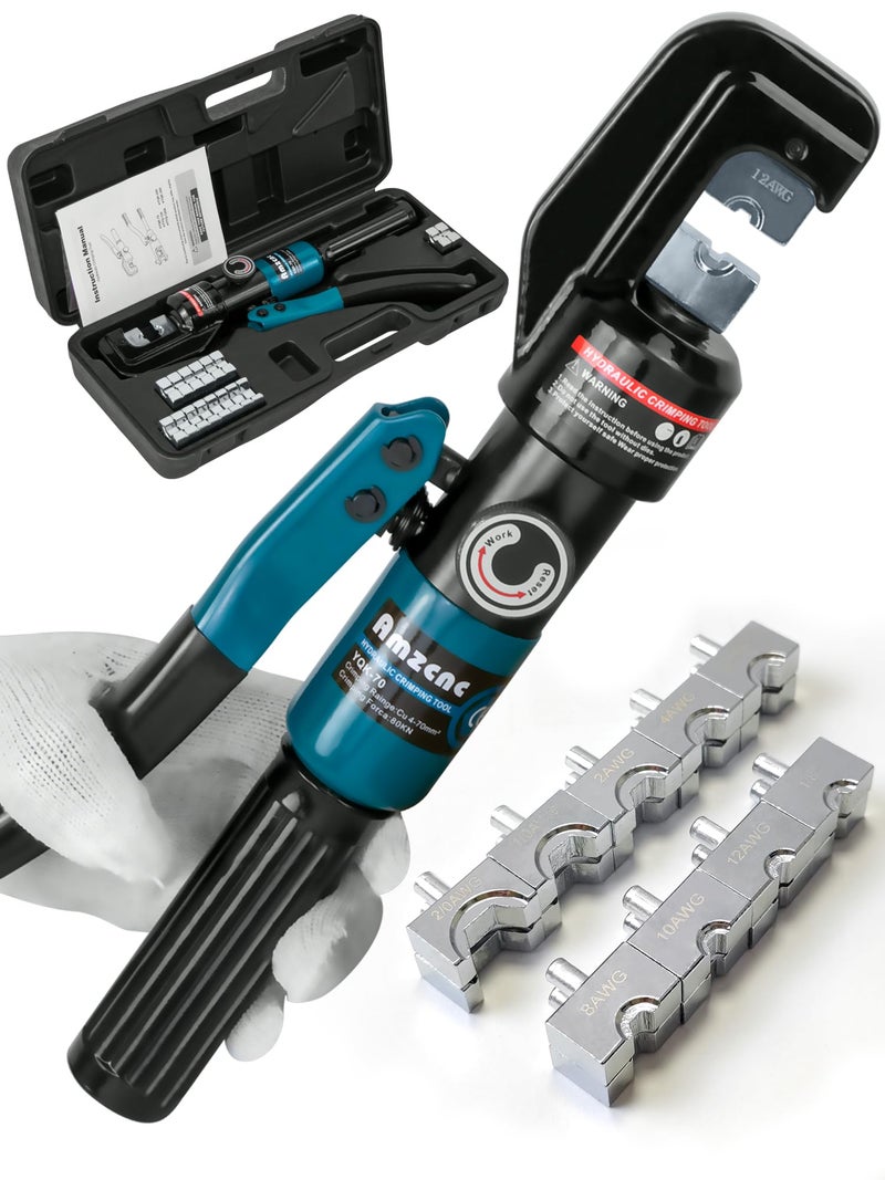 AMZCNC Hand Operated Hydraulic Crimping Tool Range 12 AWG-2/0 AWG for Cable Lugs Hydraulic Crimping Crimper Wire Terminal Lug Tool with 9 Pairs of Dies - Image 1