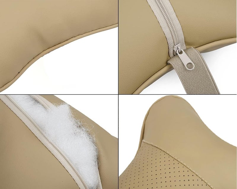 DETACHI Car Neck Rest Pillows Neck Support Headrest Car Pillow Rest Cushion Support & Shoulder for Long Driving Made of Faux Leather with Soft PollyFiber Filling and Elastic Stripes Beige - Image 5