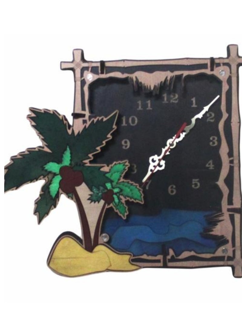 Palm tree wall wood & glass analog clock for home decor