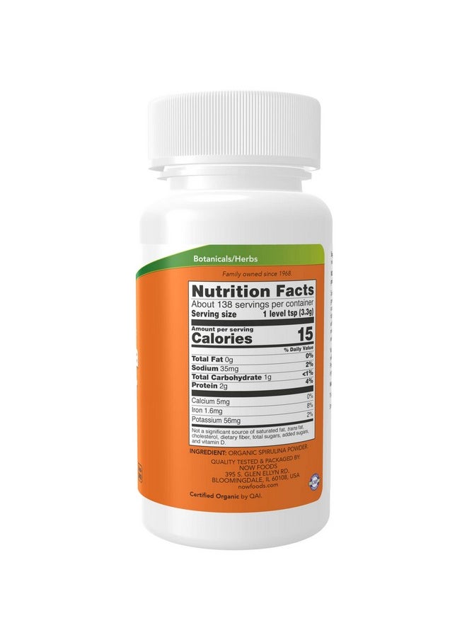 now Supplements Certified Organic Spirulina Powder Rich In Betacarotene (Vitamin A) And B12 With Naturally Occurring Gla & Chlorophyll 1Pound  - Image 3