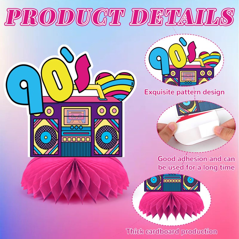 DTOFOOT 10 Pcs 90s Party Decorations, 90s Retro Honeycomb Centerpieces Back to 90s Party Table Centerpieces 1990s Vintage Birthday Party Favors Supplies 90s Themed Party Decorations - Image 4