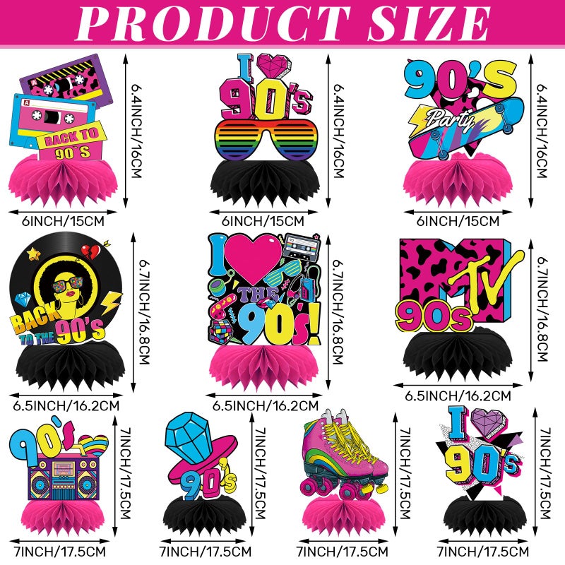 DTOFOOT 10 Pcs 90s Party Decorations, 90s Retro Honeycomb Centerpieces Back to 90s Party Table Centerpieces 1990s Vintage Birthday Party Favors Supplies 90s Themed Party Decorations - Image 2