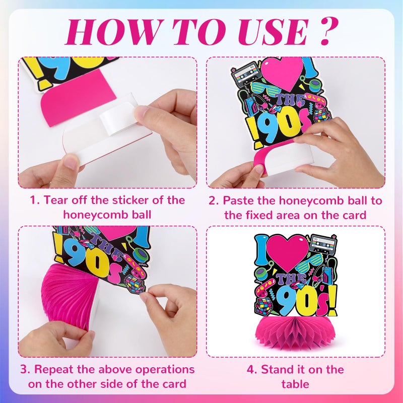 DTOFOOT 10 Pcs 90s Party Decorations, 90s Retro Honeycomb Centerpieces Back to 90s Party Table Centerpieces 1990s Vintage Birthday Party Favors Supplies 90s Themed Party Decorations - Image 3