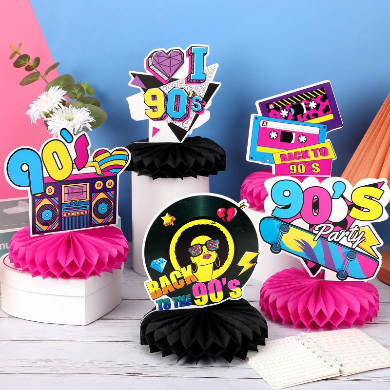 DTOFOOT 10 Pcs 90s Party Decorations, 90s Retro Honeycomb Centerpieces Back to 90s Party Table Centerpieces 1990s Vintage Birthday Party Favors Supplies 90s Themed Party Decorations - Image 5