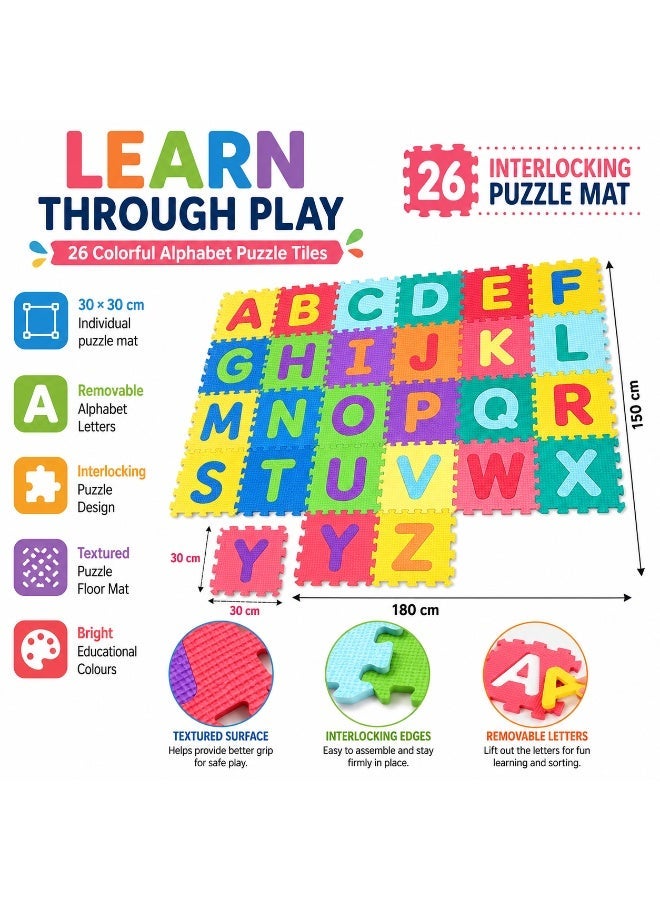 26-Piece Kids Alphabet Puzzle Play Mat, 30 × 30cm Interlocking Foam Floor Play Mat with Removable A–Z Letters, Colorful Educational Activity Mat for Playroom, Nursery, Preschool and Indoor Learning - Image 1