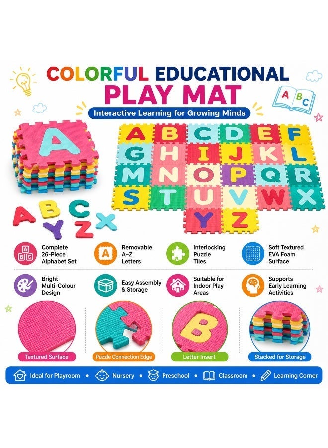 26-Piece Kids Alphabet Puzzle Play Mat, 30 × 30cm Interlocking Foam Floor Play Mat with Removable A–Z Letters, Colorful Educational Activity Mat for Playroom, Nursery, Preschool and Indoor Learning - Image 2