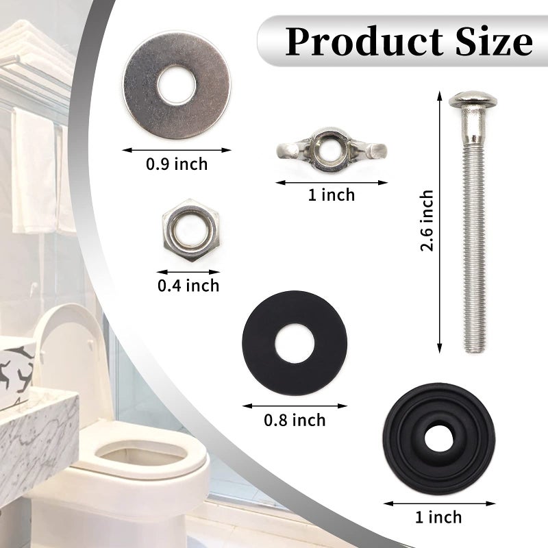 Lovppy Universal Toilet Tank to Bowl Bolts Kit, Heavy Duty Toilet Bolts, Waterproof Stainless and Rubber Washers Gaskets with Extra Long Nut Screw for Fastening (Silver) (2, Short) - Image 3