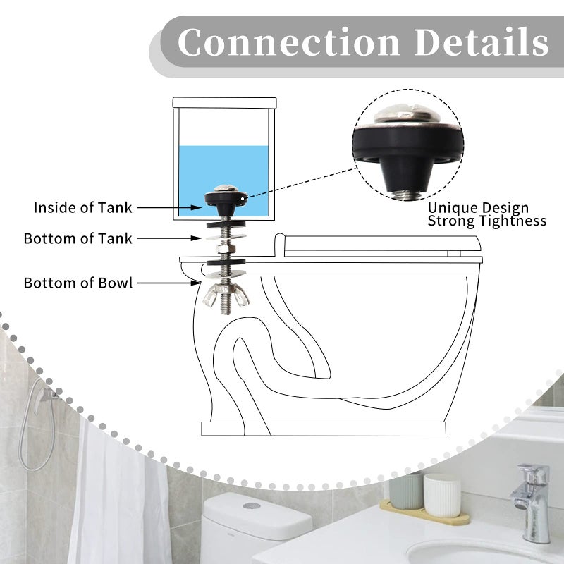 Lovppy Universal Toilet Tank to Bowl Bolts Kit, Heavy Duty Toilet Bolts, Waterproof Stainless and Rubber Washers Gaskets with Extra Long Nut Screw for Fastening (Silver) (2, Short) - Image 2