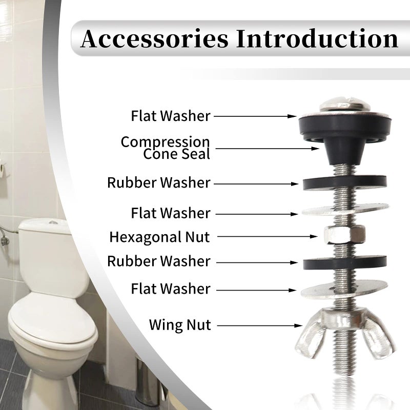 Lovppy Universal Toilet Tank to Bowl Bolts Kit, Heavy Duty Toilet Bolts, Waterproof Stainless and Rubber Washers Gaskets with Extra Long Nut Screw for Fastening (Silver) (2, Short) - Image 4